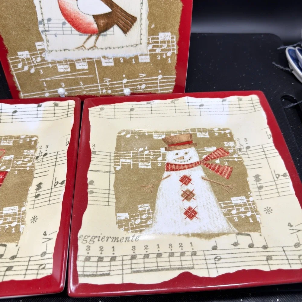 Oneida Winter Song Stoneware Dishes Plates Set 4 Anne Dolan Christmas‎ 8in NEW
